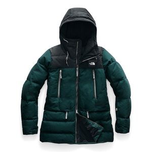 The North Face Women’s Hooded Puffer Jacket in Dark Green and Black